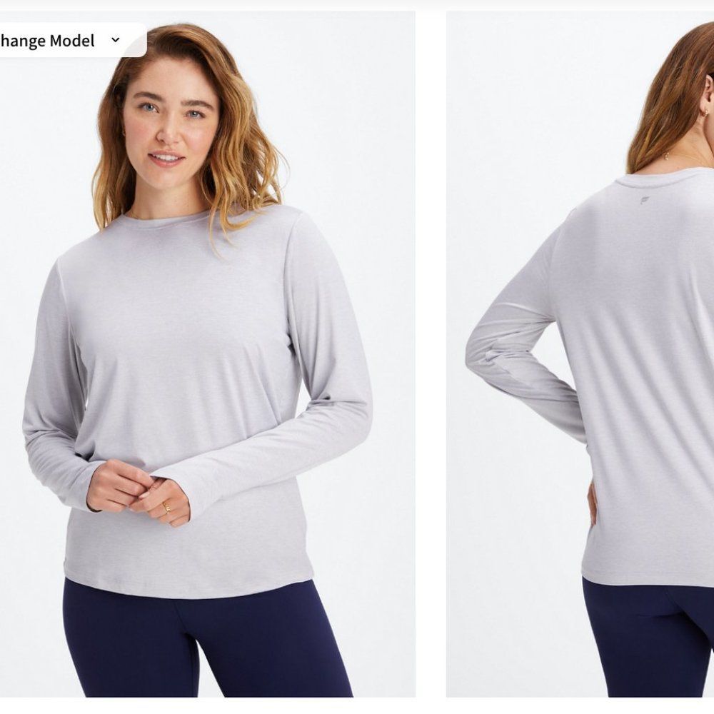 Fabletics Long Sleeve DryFit Tee, Heather Grey, Size SMALL